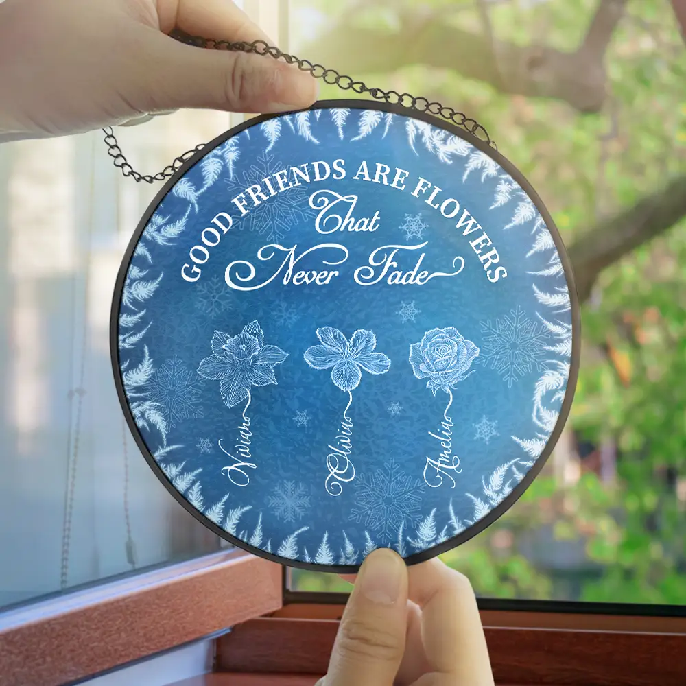 Frost Birth Flower Grow An Old Friend - Personalized Stained Glass Window Hanging Suncatcher - Image 4