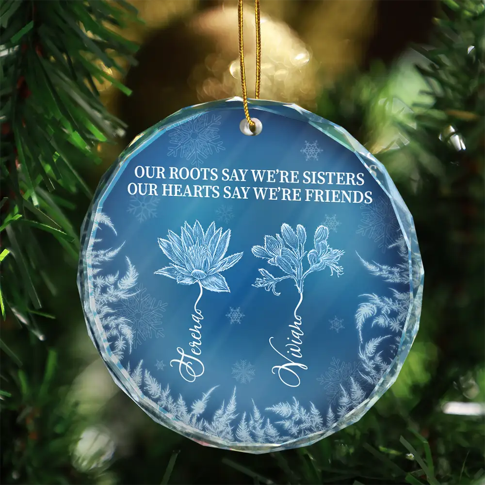 Frost Birth Flower If Sisters Were Flowers - Personalized Circle Glass Ornament - Image 3