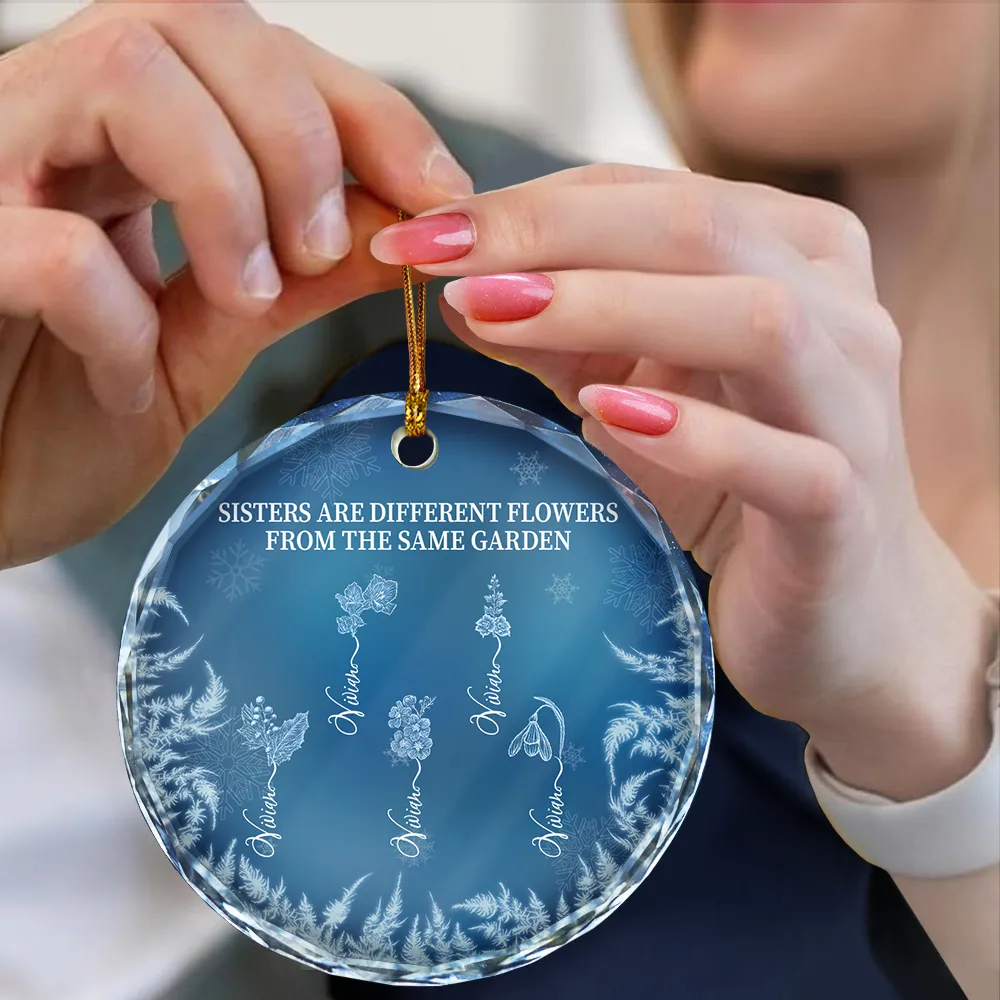 Frost Birth Flower If Sisters Were Flowers - Personalized Circle Glass Ornament - Image 4