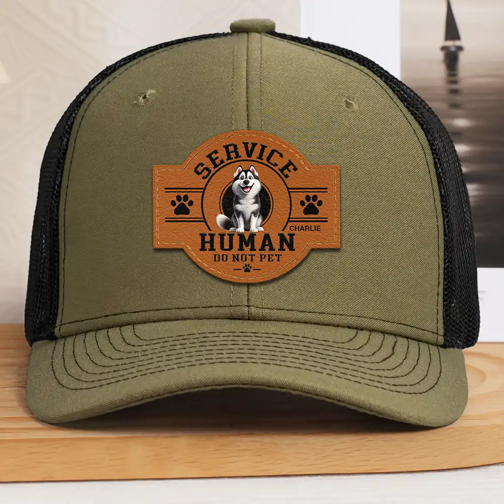 Fun 3D Effect Dog Service Human Do Not Pet - Personalized Leather Patch Hat - Image 2