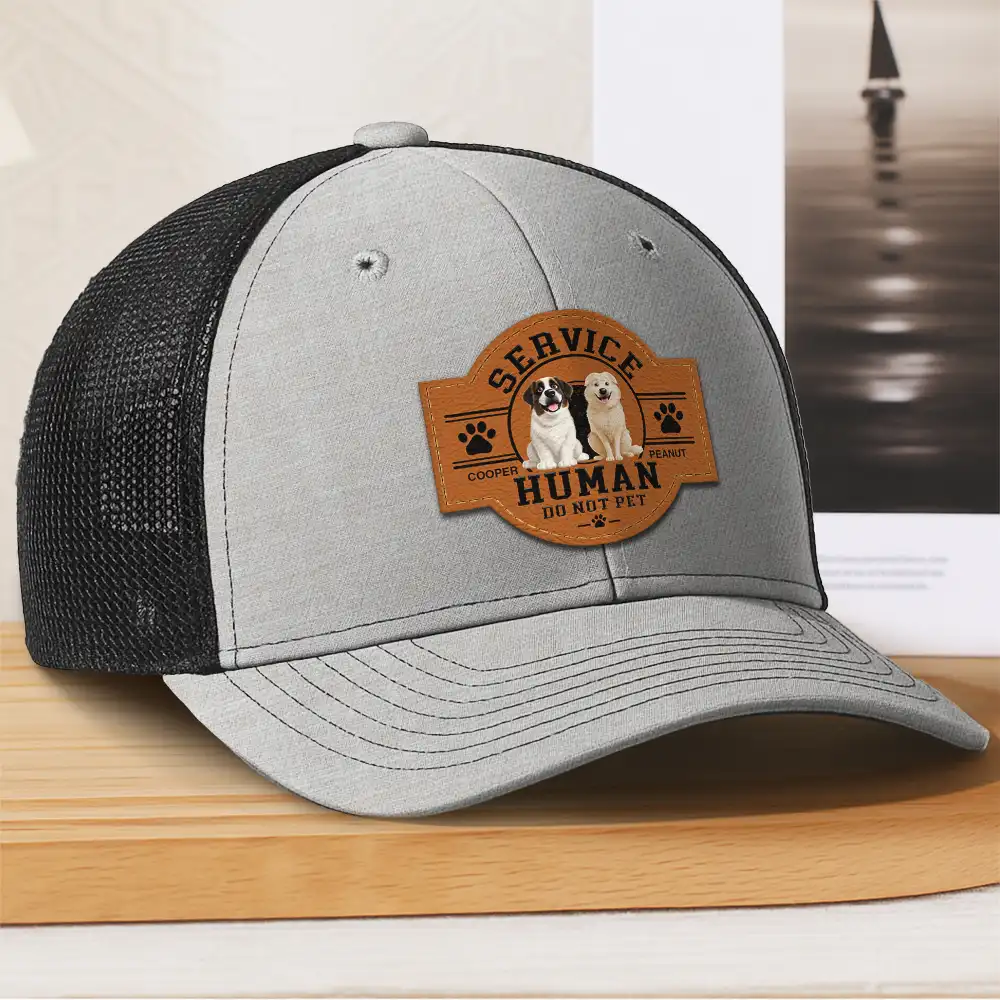 Fun 3D Effect Dog Service Human Do Not Pet - Personalized Leather Patch Hat - Image 3