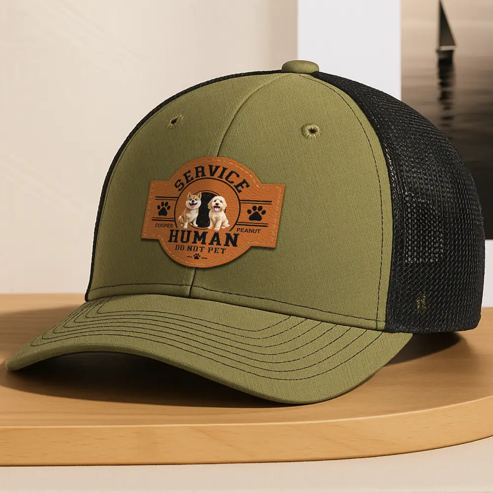 Fun 3D Effect Dog Service Human Do Not Pet - Personalized Leather Patch Hat - Image 4