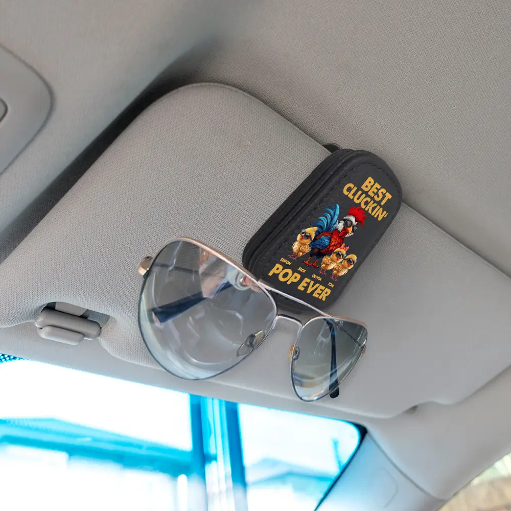 Fun Chicken Rooster Best Cluckin' Dad Ever - Personalized Sunglasses Holder For Car Visor - Image 2
