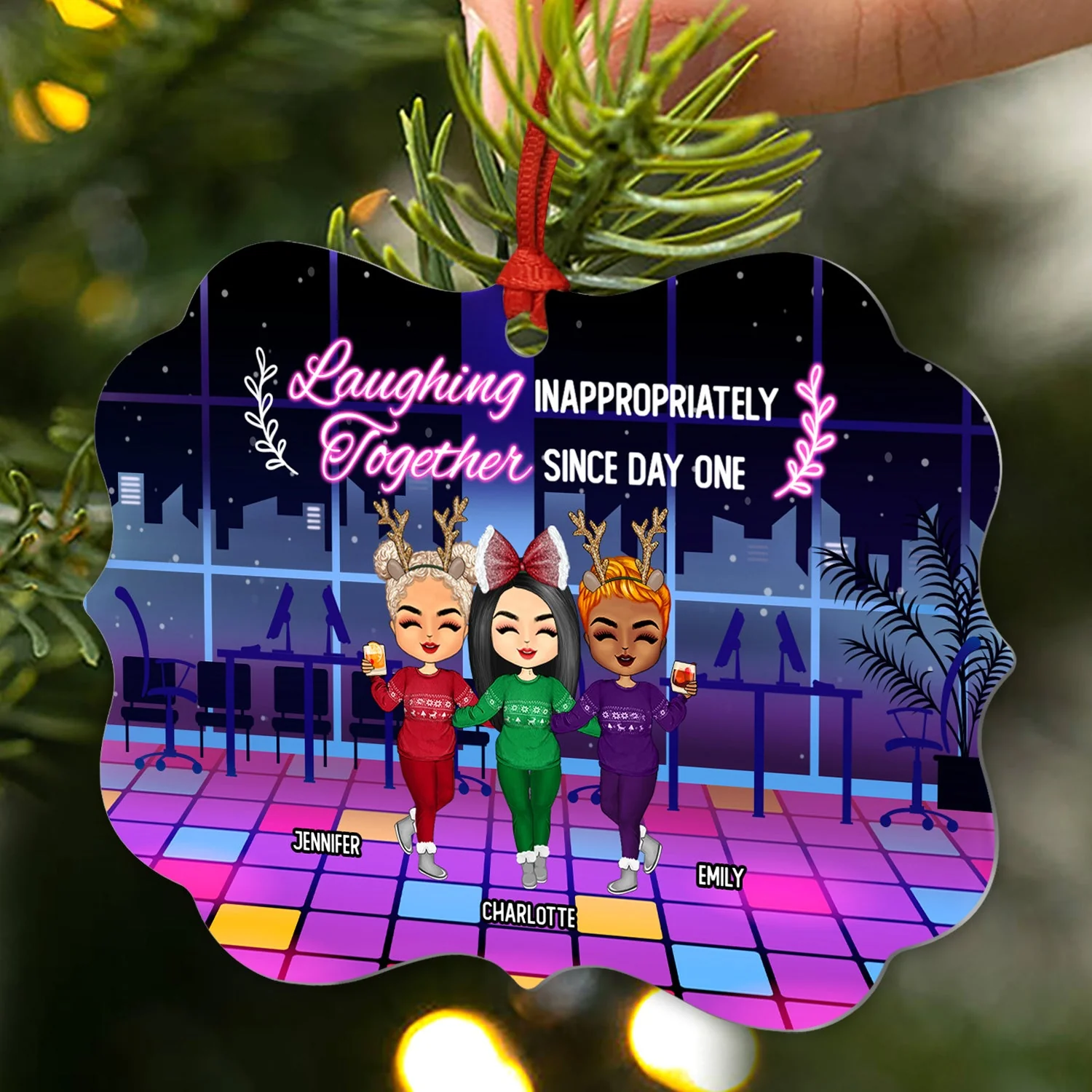 Fun, Laughter, Giggle Made Us Friends - Christmas Gift For Colleagues - Personalized Custom Aluminum Ornament - Image 2