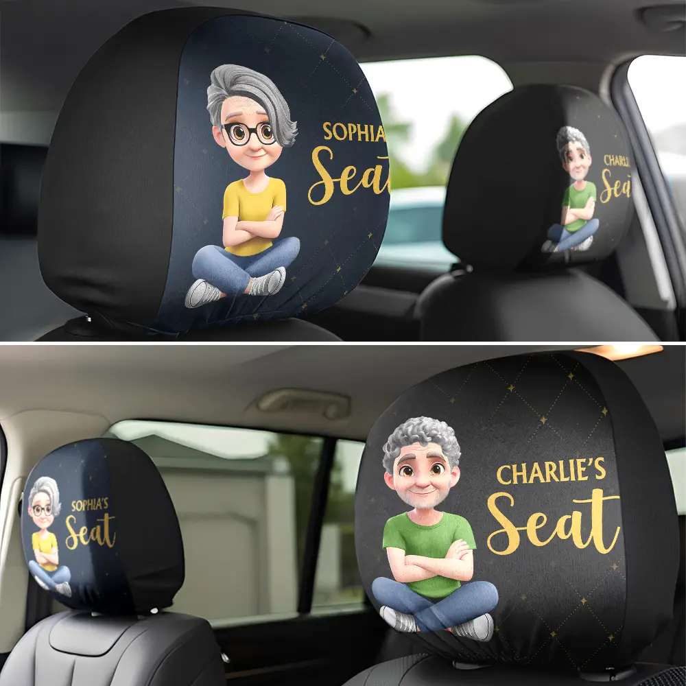 Fun Private Seat Family Couple 3D Effect - Personalized Car Headrest Covers - Image 3