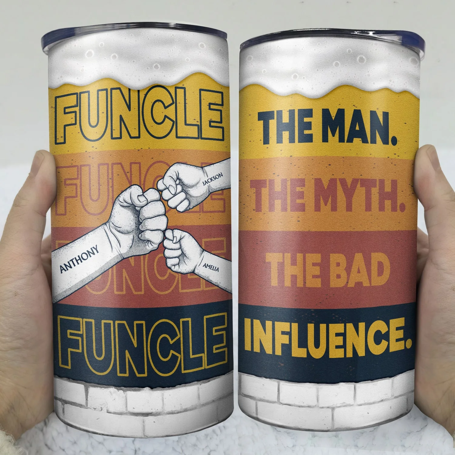Funcle The Bad Influence - Gift For Uncle - Personalized 4 In 1 Can Cooler Tumbler - Image 3