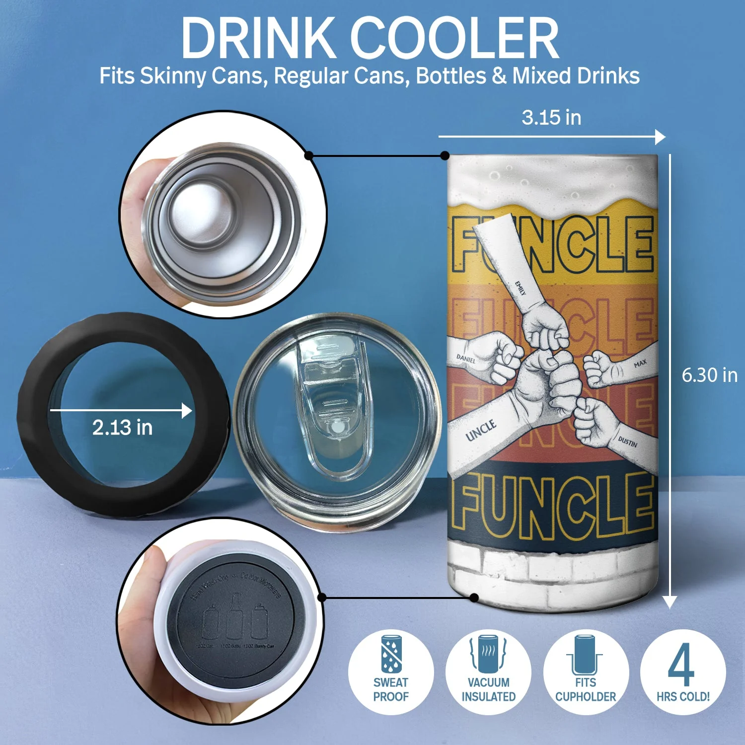 Funcle The Bad Influence - Gift For Uncle - Personalized 4 In 1 Can Cooler Tumbler - Image 4