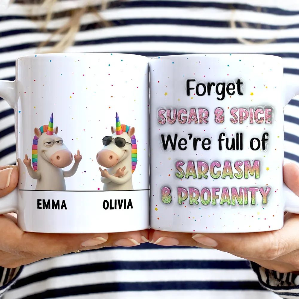 Funny Bestie Unicorn We're Full Of Sarcasm & Profanity - Personalized White Edge-to-Edge Mug - Image 2