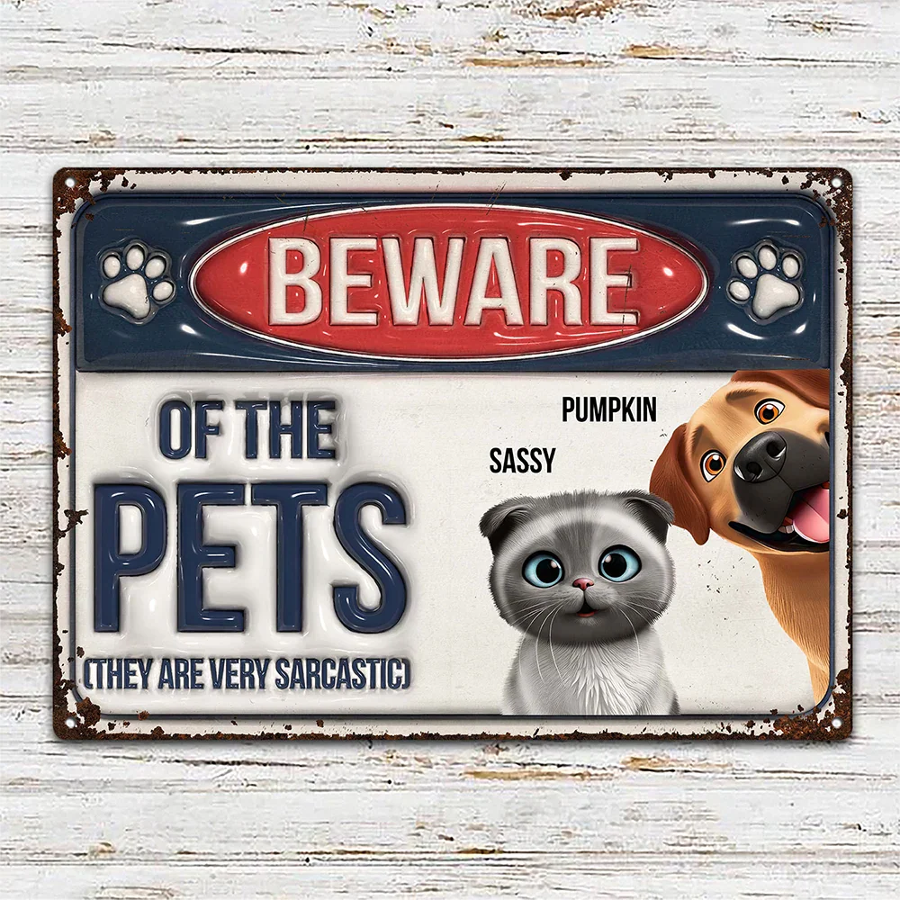 Funny Beware Of Dog Cat Friendly 3D Cartoon Pet - Personalized Classic Metal Signs - Image 3