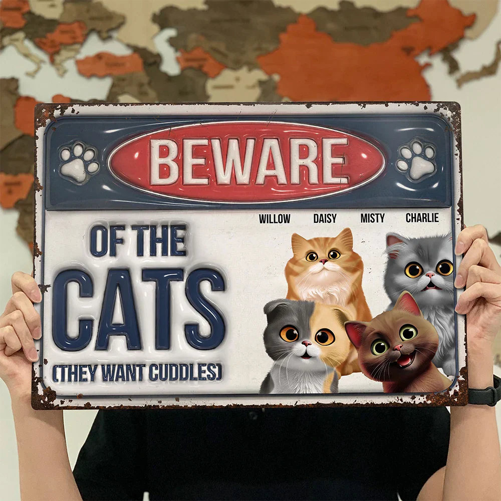 Funny Beware Of Dog Cat Friendly 3D Cartoon Pet - Personalized Classic Metal Signs - Image 5