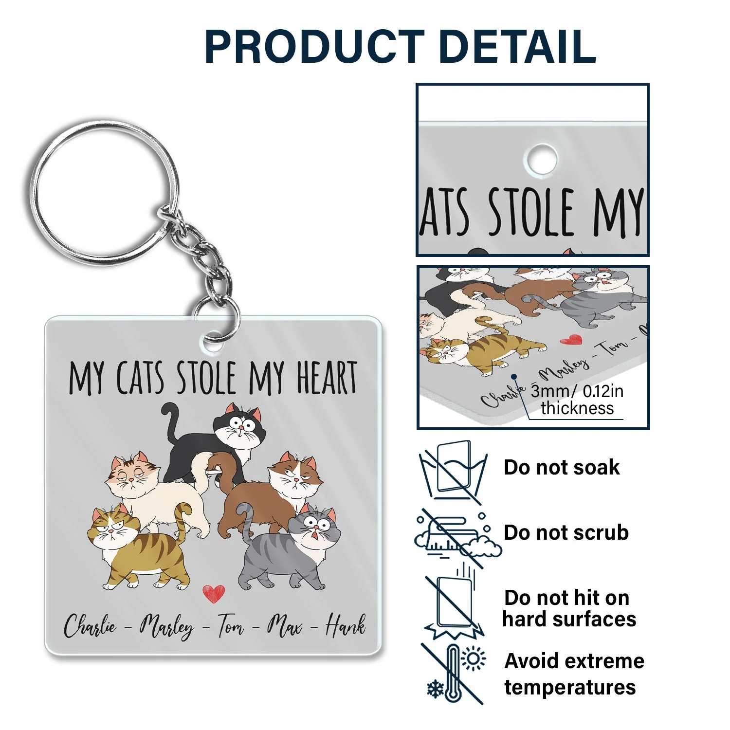 Funny Cartoon Cats Walking - Gift For Cat Lovers - Personalized Acrylic Keychain - Image 5
