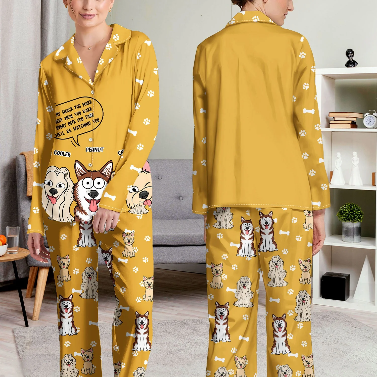 Funny Cartoon Dogs We'll Be Watching You - Gift For Dog Lovers, Dog Mom, Dog Dad - Personalized Long Pajamas Set - Image 4