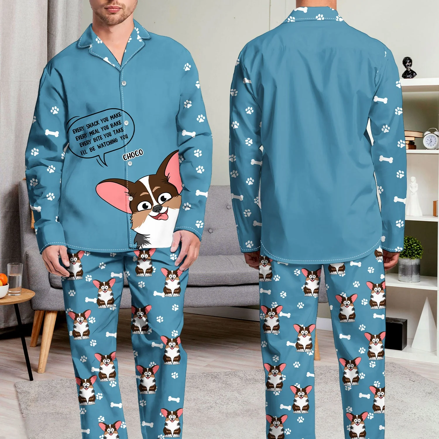 Funny Cartoon Dogs We'll Be Watching You - Gift For Dog Lovers, Dog Mom, Dog Dad - Personalized Long Pajamas Set - Image 5