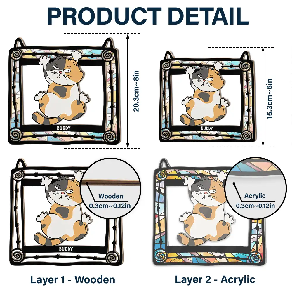 Funny Cats Scratching Window - Personalized Window Hanging Suncatcher Ornament - Image 5