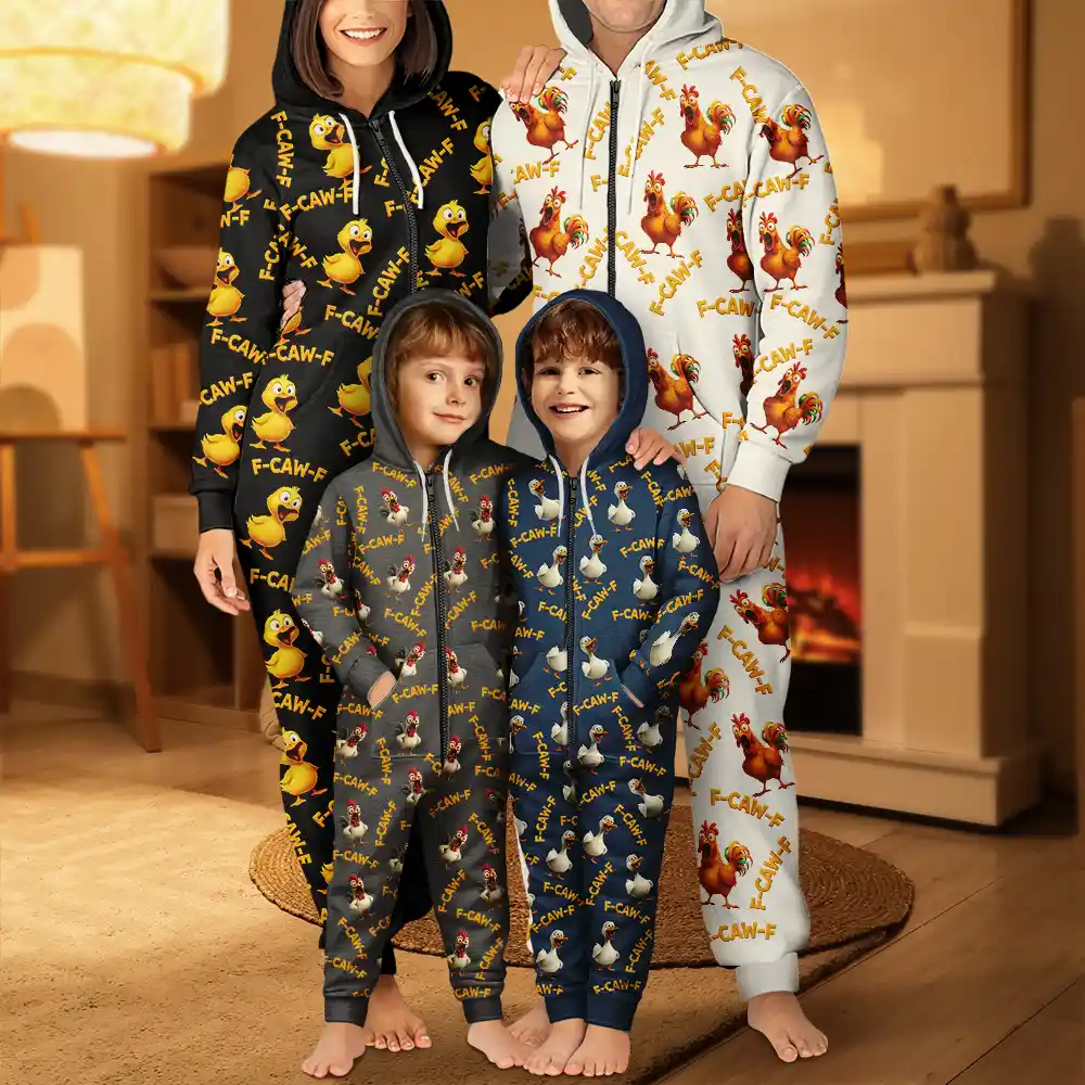 Funny Chicken Bird F Caw F - Personalized Overall Onesie Hooded Jumpsuit - Image 5