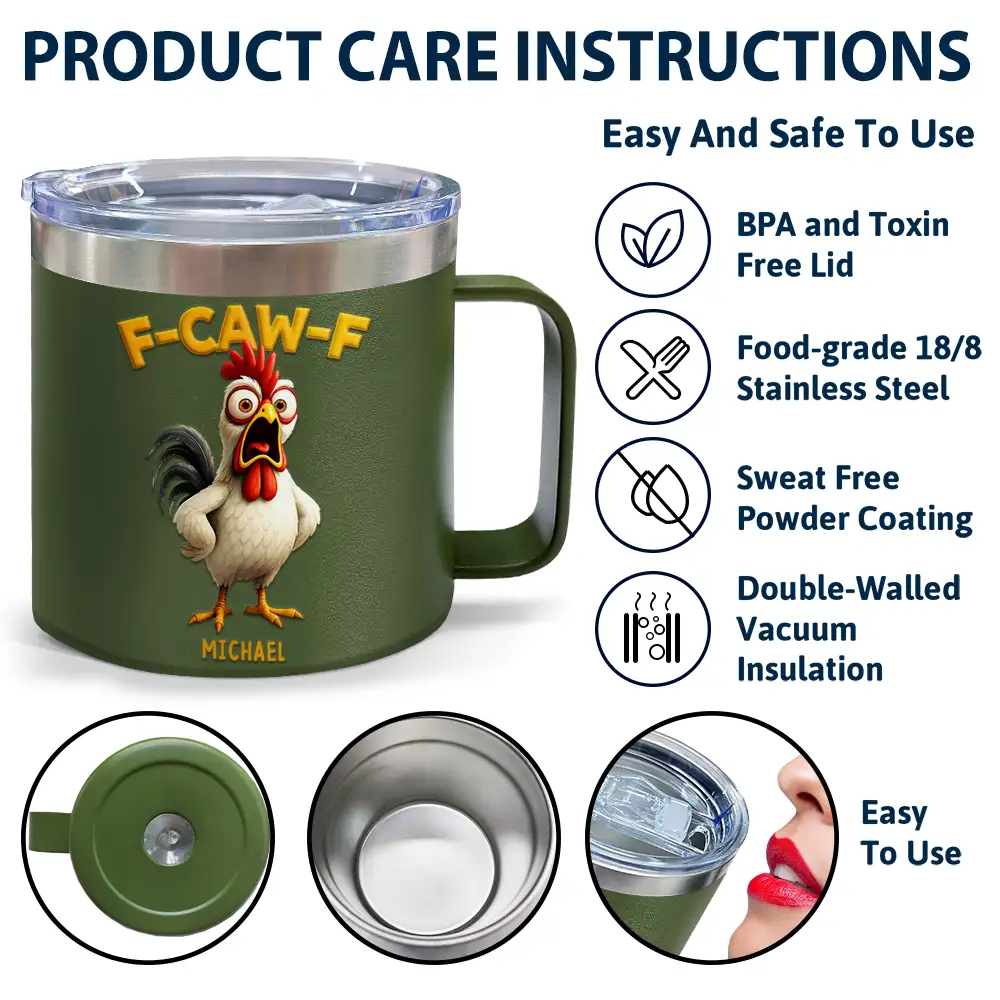 Funny Chicken F-Caw-F - Personalized 14oz Stainless Steel Tumbler With Handle - Image 6