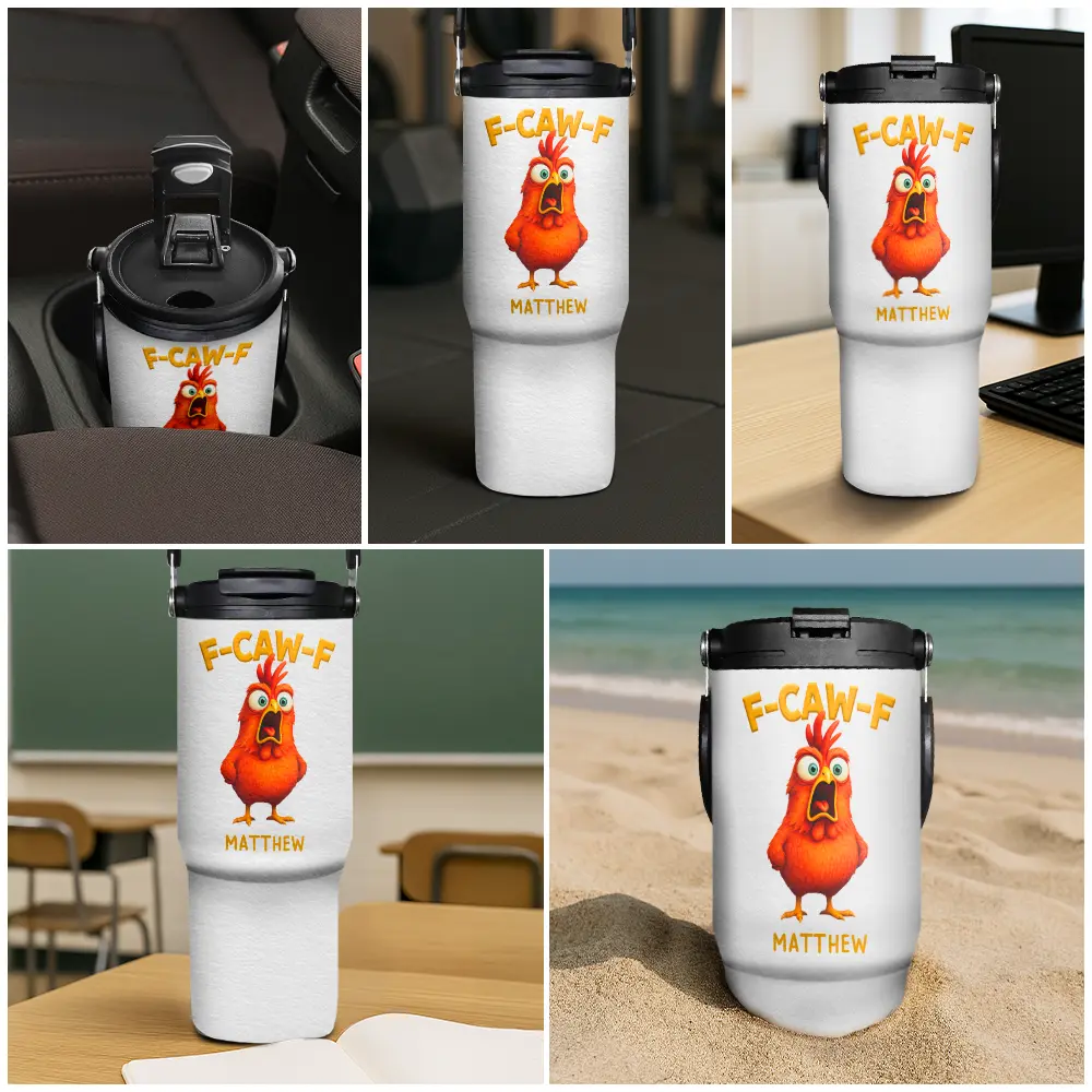 Funny Chicken F-Caw-F - Personalized 30oz Tumbler With Handle - Image 6