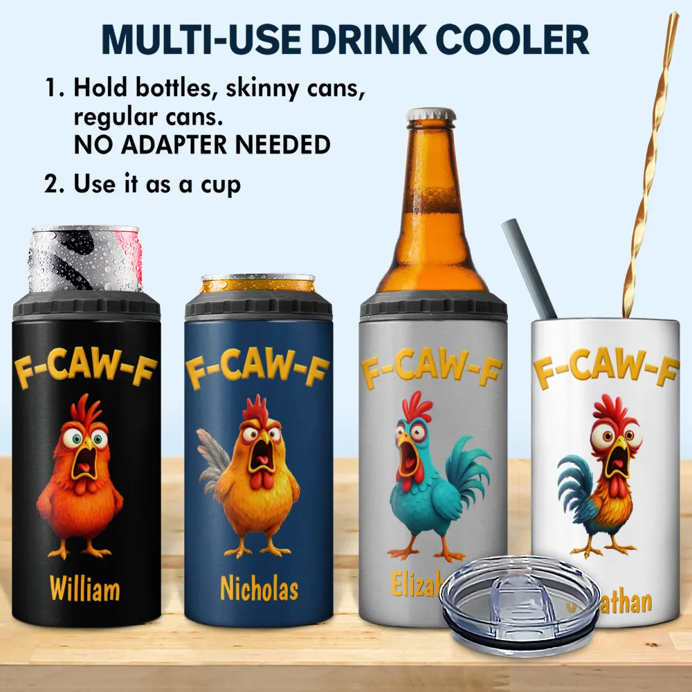 Funny Chicken F-Caw-F - Personalized 4 In 1 Can Cooler Tumbler - Image 2