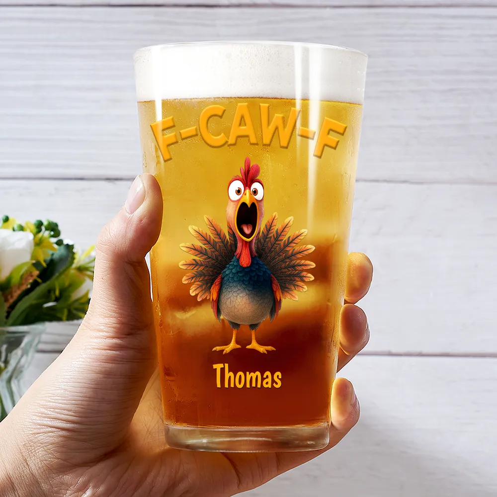 Funny Chicken F-Caw-F - Personalized Beer Glass - Image 3
