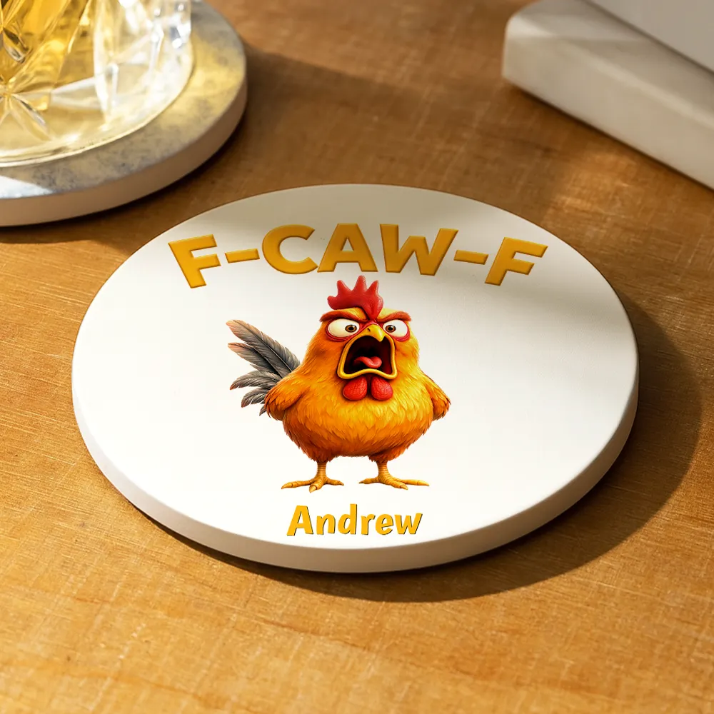 Funny Chicken F-Caw-F - Personalized Ceramic Coaster - Image 2
