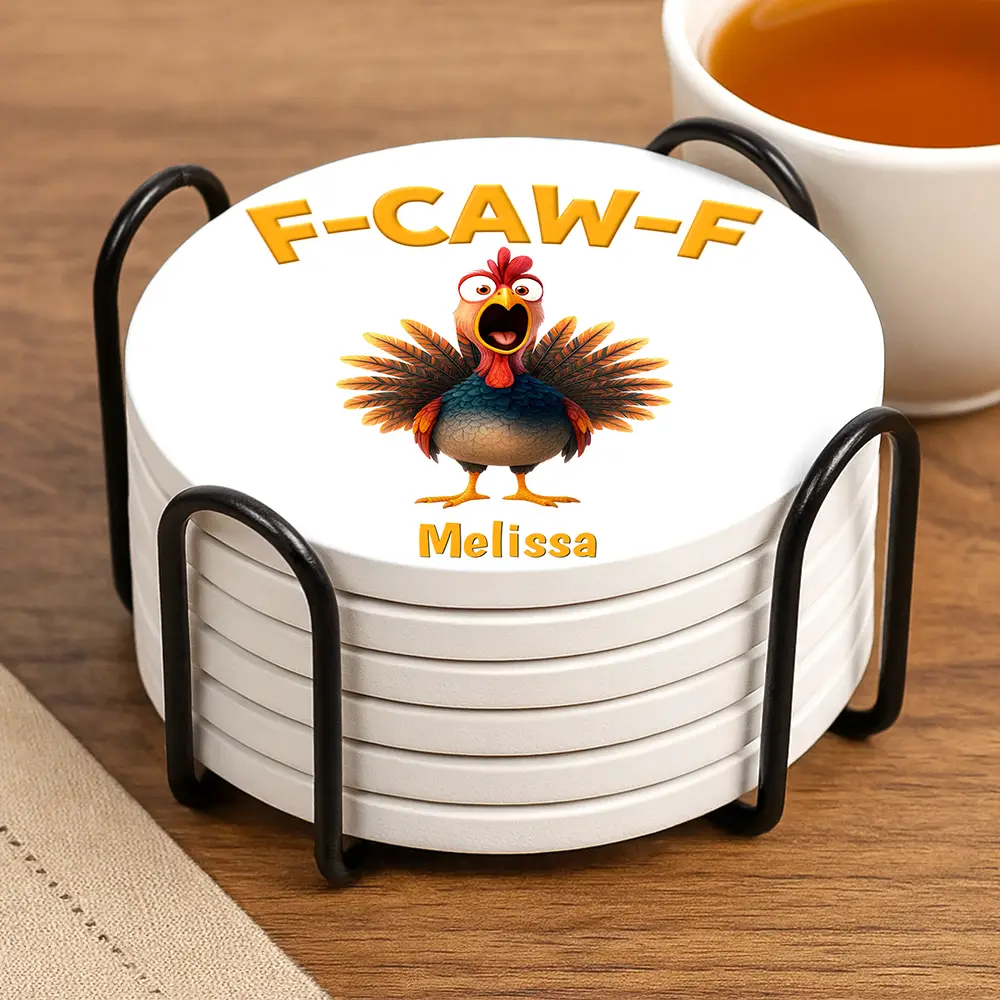 Funny Chicken F-Caw-F - Personalized Ceramic Coaster - Image 3