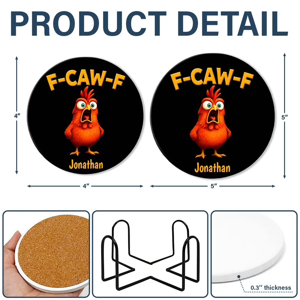 Funny Chicken F-Caw-F - Personalized Ceramic Coaster - Image 5