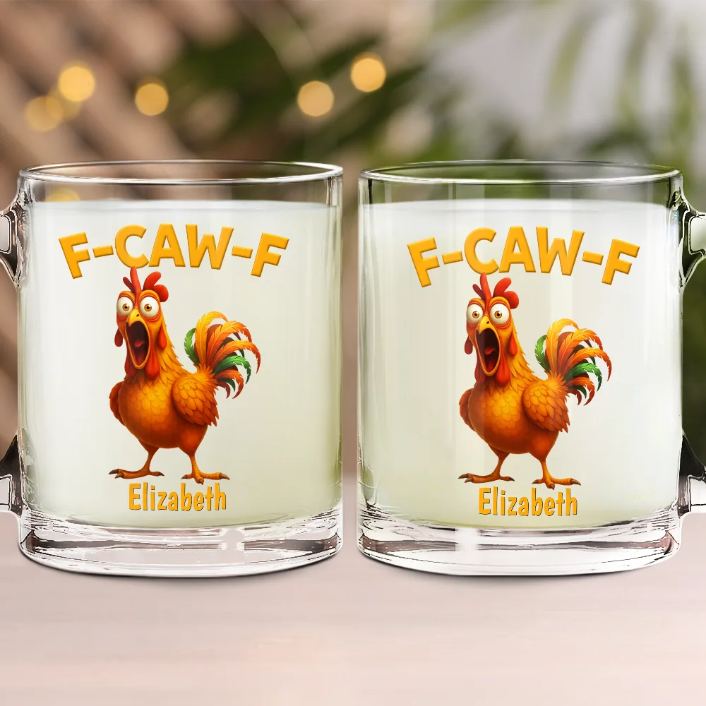 Funny Chicken F-Caw-F - Personalized Glass Mug - Image 2