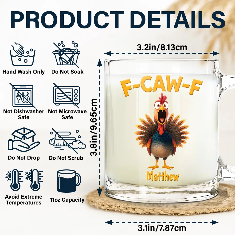 Funny Chicken F-Caw-F - Personalized Glass Mug - Image 5