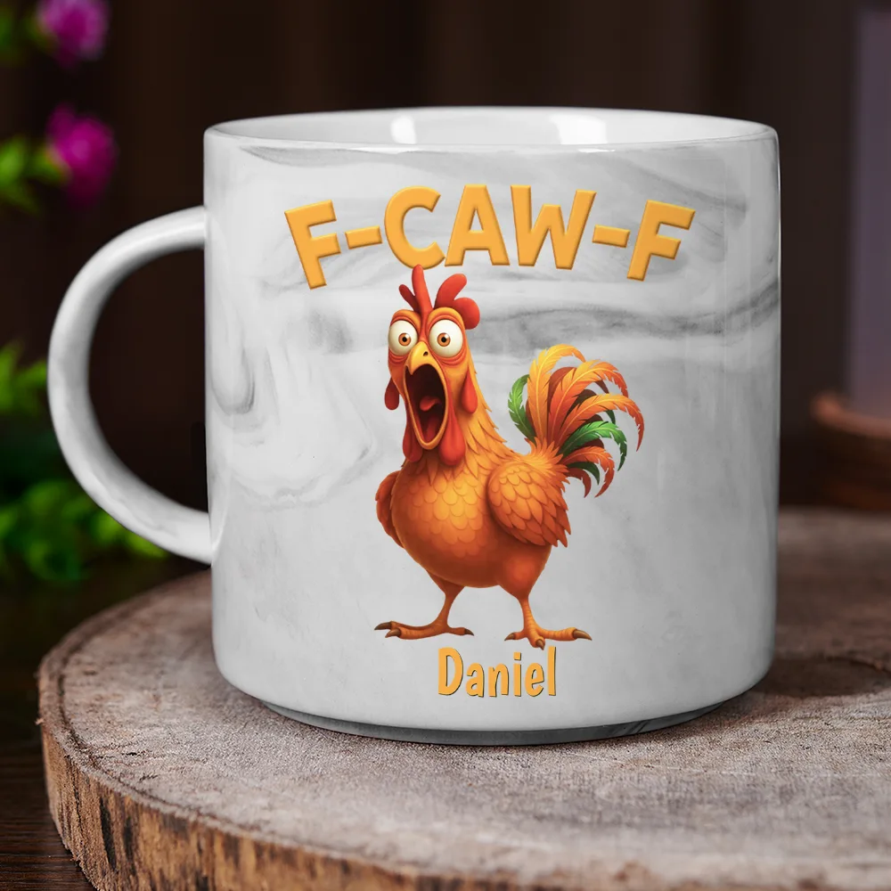 Funny Chicken F-Caw-F - Personalized Marble Mug - Image 3