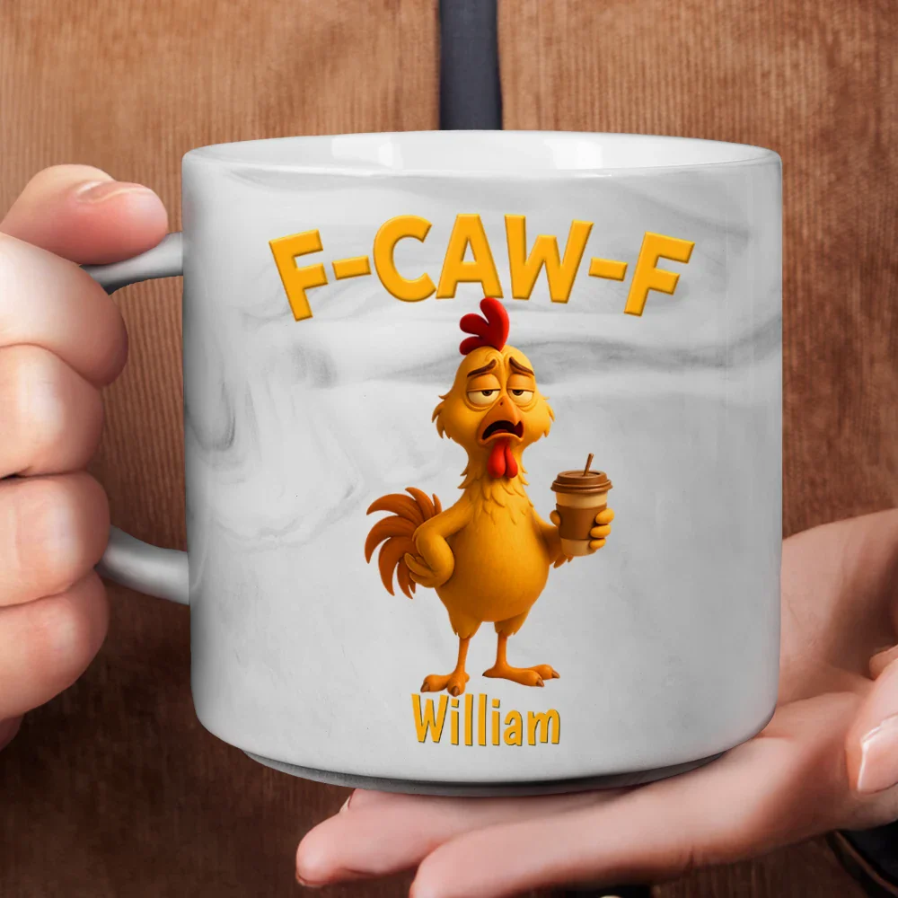 Funny Chicken F-Caw-F - Personalized Marble Mug - Image 4