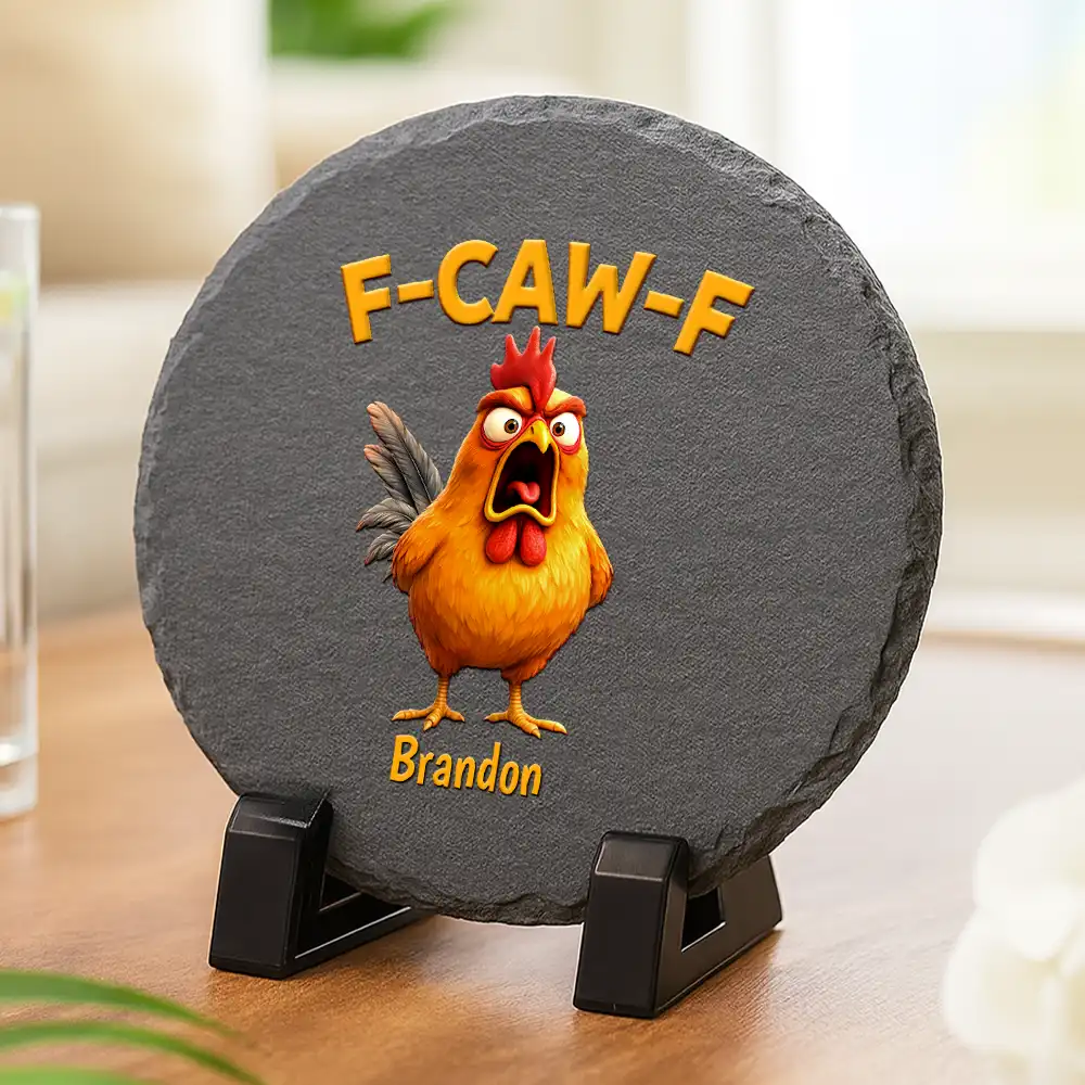 Funny Chicken F-Caw-F - Personalized Slate Coaster - Image 3