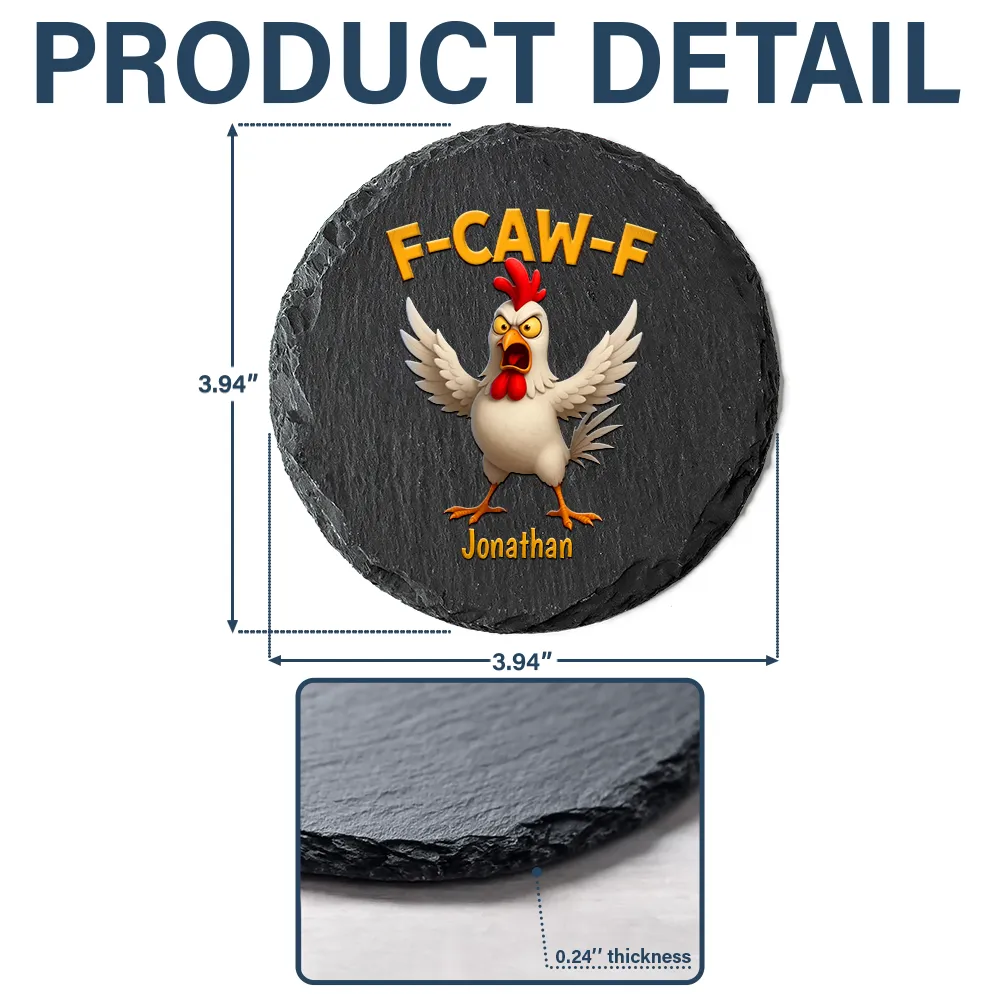Funny Chicken F-Caw-F - Personalized Slate Coaster - Image 5