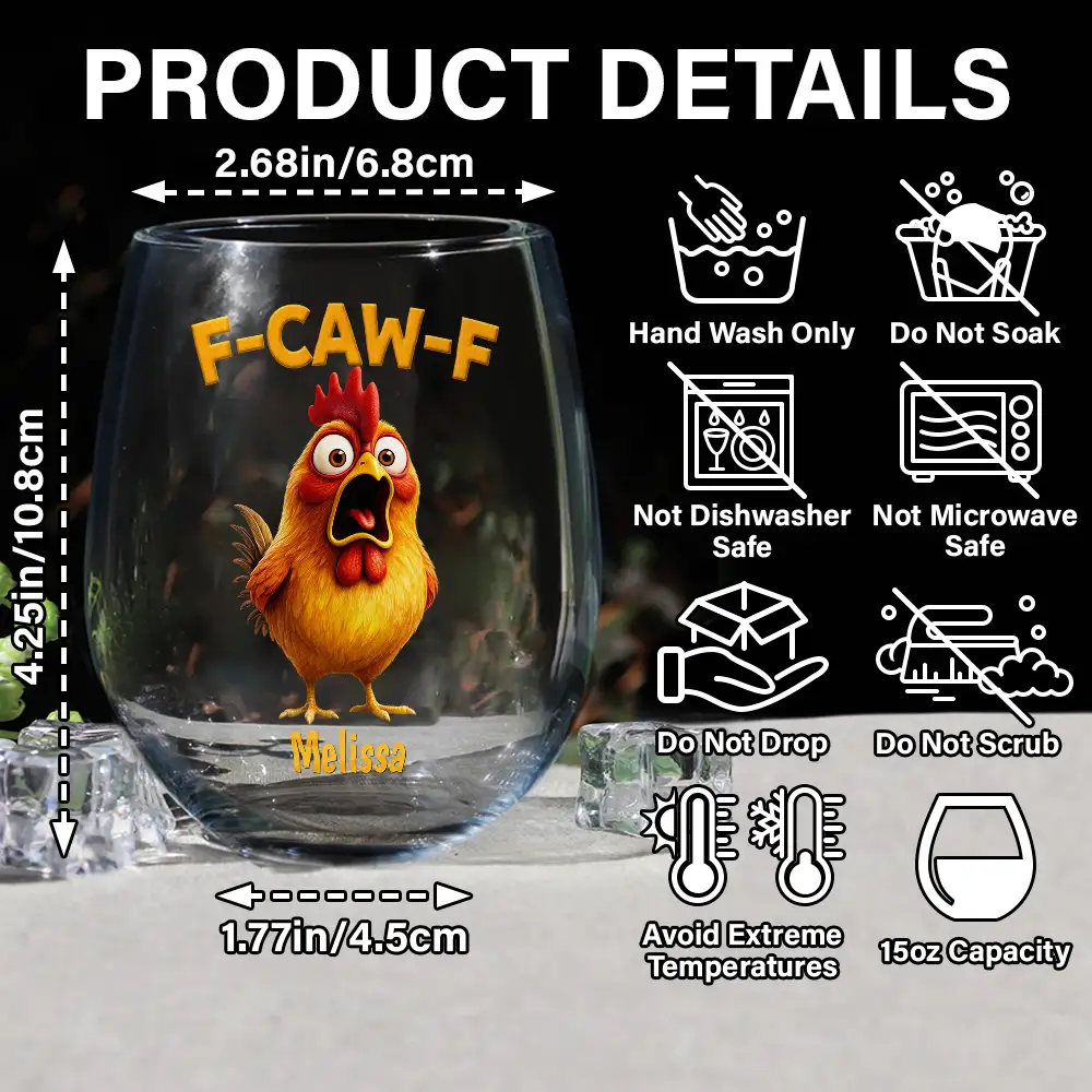 Funny Chicken F-Caw-F - Personalized Stemless Wine Glass - Image 5