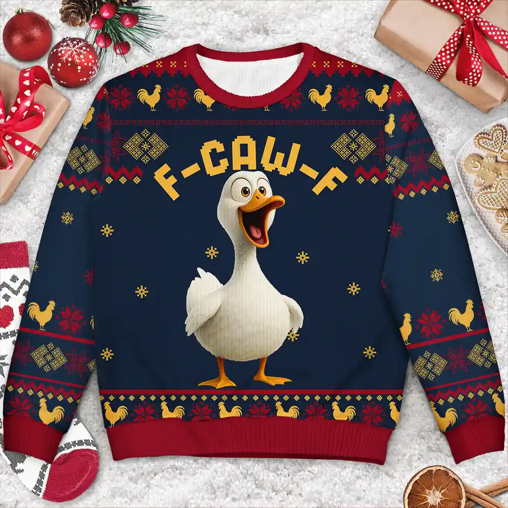 Funny Chicken F-Caw-F - Personalized Unisex Ugly Sweater - Image 3