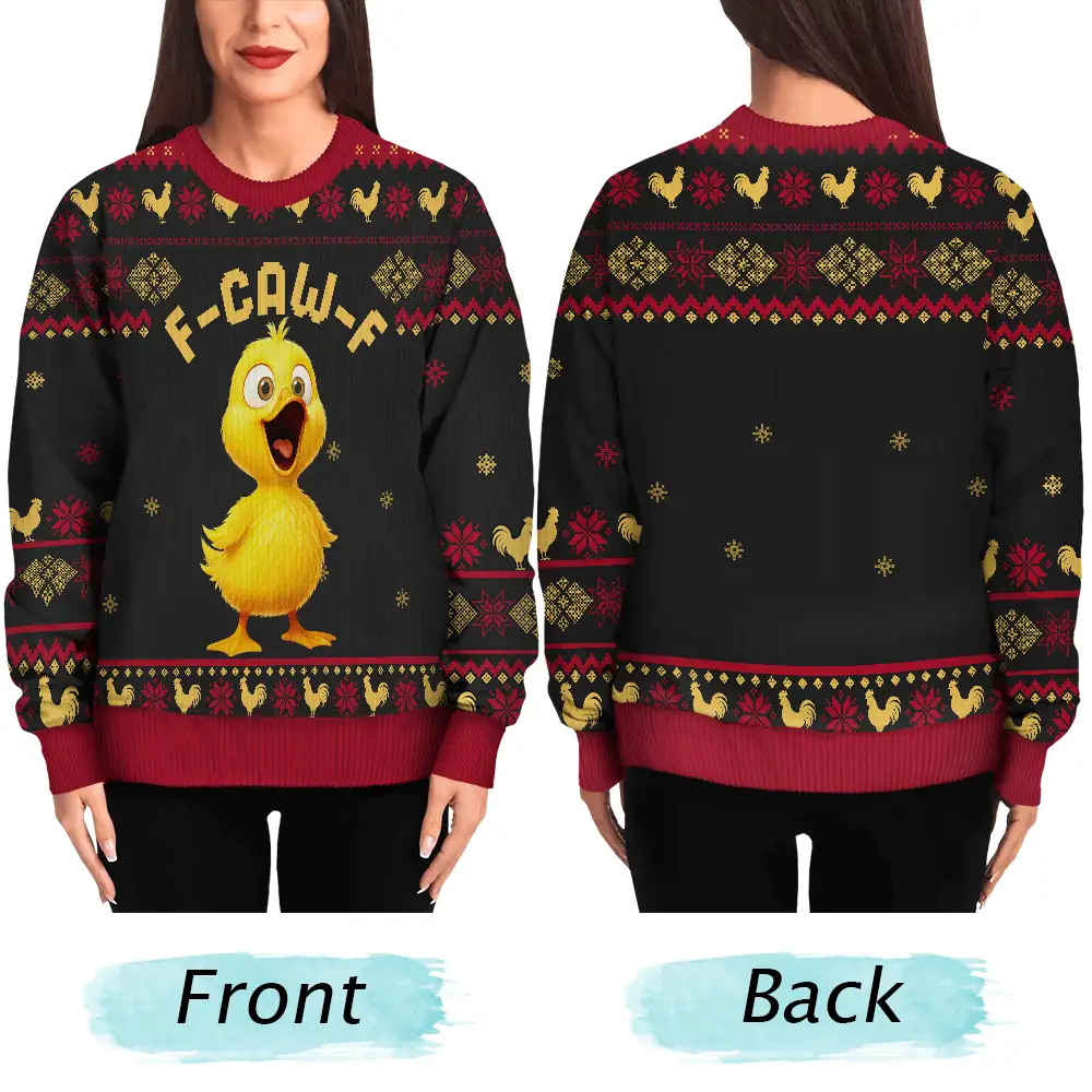 Funny Chicken F-Caw-F - Personalized Unisex Ugly Sweater - Image 5