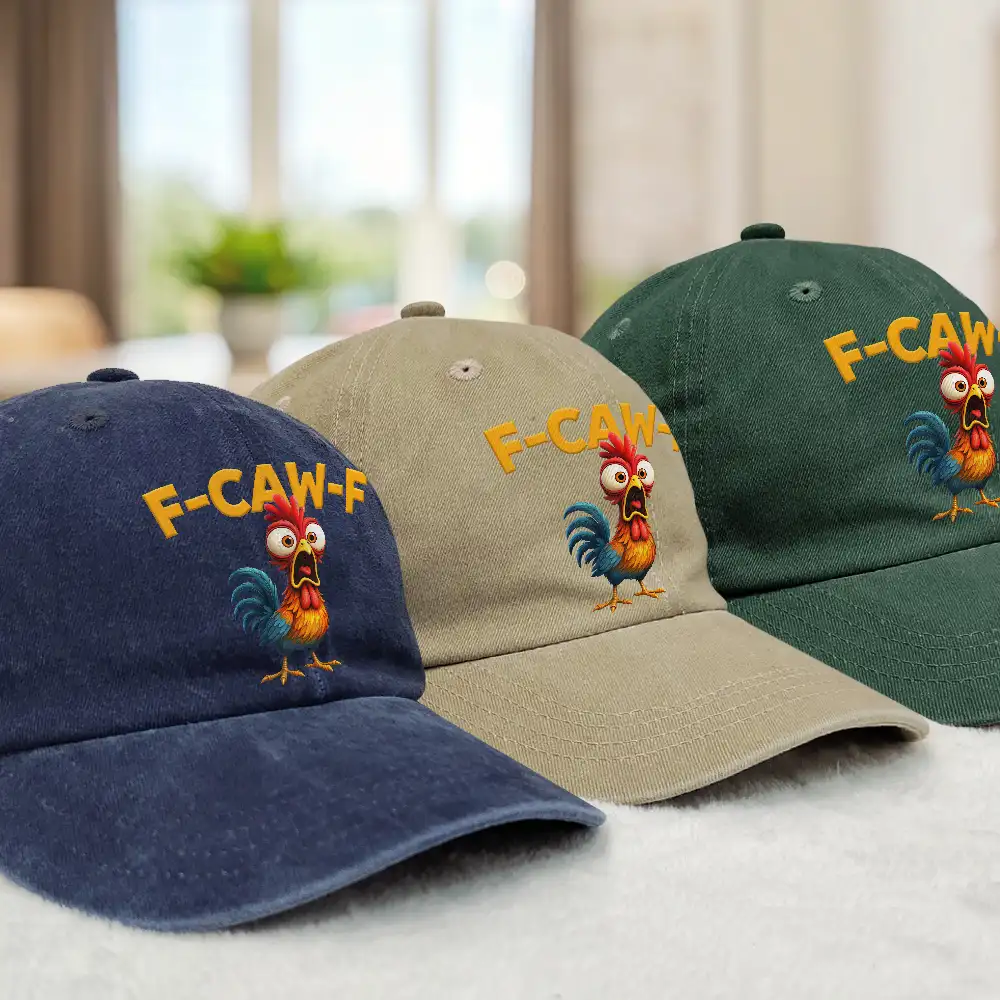 Funny Chicken F-Caw-F - Personalized Vintage Washed Denim Cap - Image 4