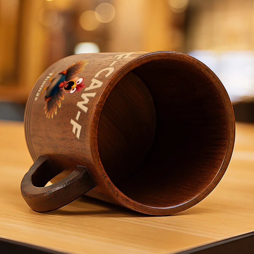 Funny Chicken F-Caw-F - Personalized Wooden Mug - Image 5