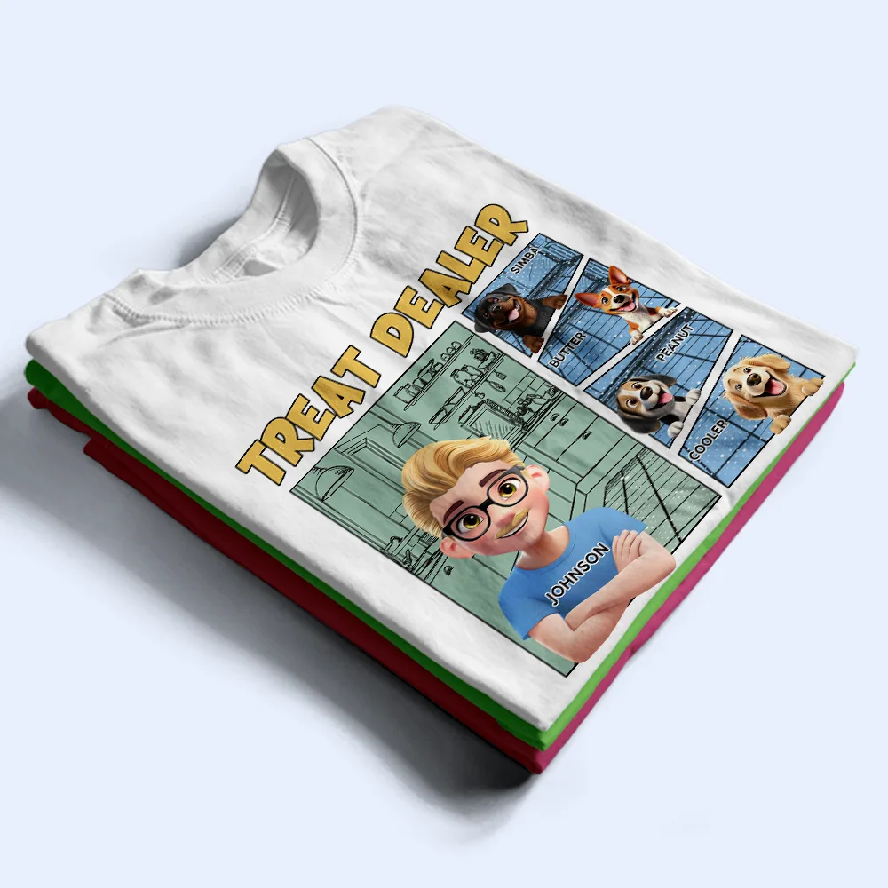 Funny Comic Pet Lover Treat Dealer Cute Dog Cat - Personalized T Shirt - Image 3
