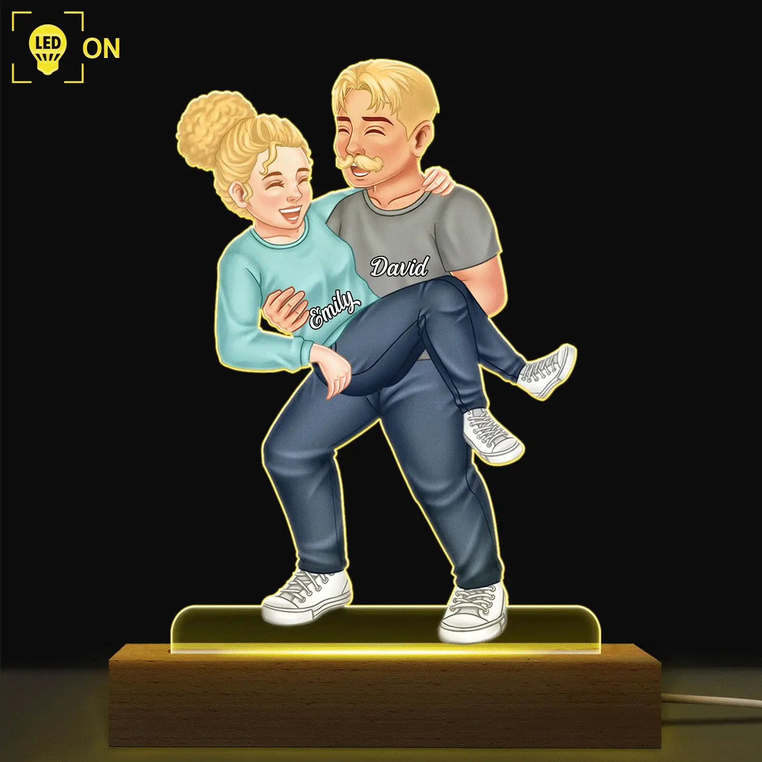 Funny Couple Carrying - Gift For Couples, Husband, Wife - Personalized 3D Led Light Wooden Base - Image 2