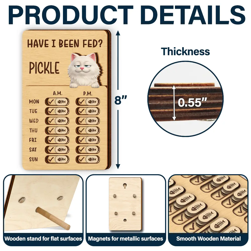 Funny Dog Cat Feeding And Medication Tracker - Personalized Wooden Pet Feeding Reminder - Image 5