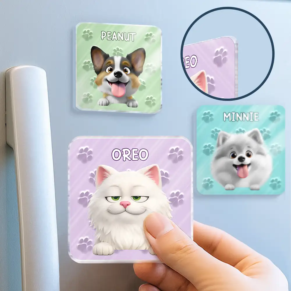 Funny Dog Cat With Paw Pattern - Personalized Acrylic Fridge Magnet - Image 2
