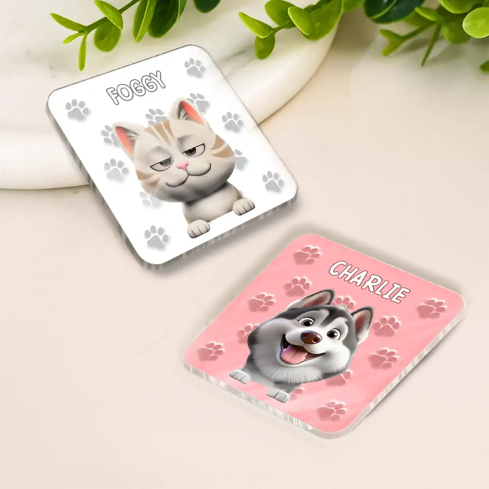 Funny Dog Cat With Paw Pattern - Personalized Acrylic Fridge Magnet - Image 3