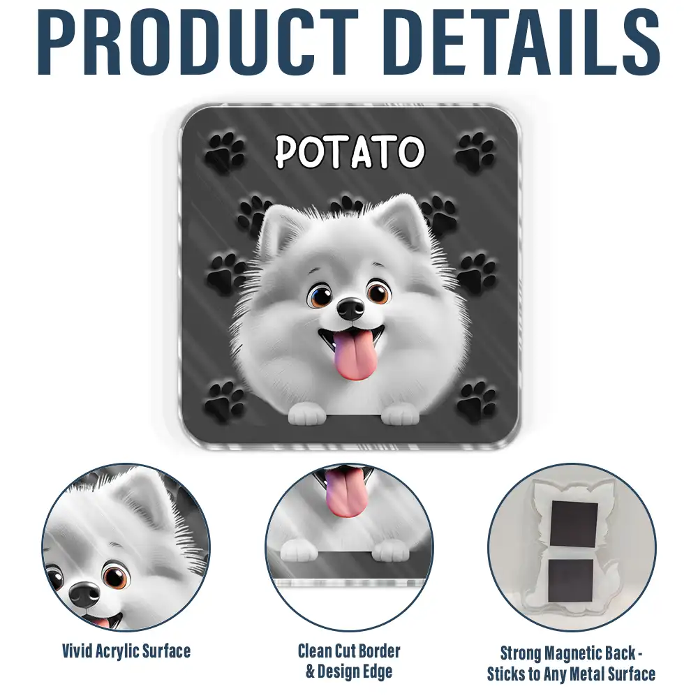 Funny Dog Cat With Paw Pattern - Personalized Acrylic Fridge Magnet - Image 4