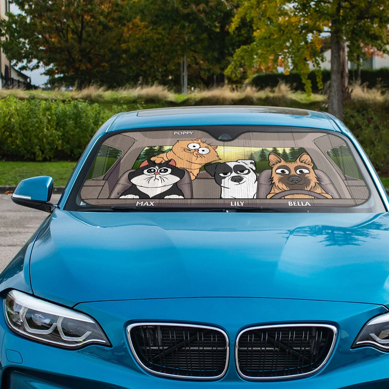 Funny Dogs And Cats - Gift For Pet Lovers - Personalized Auto Sunshade - Image 2
