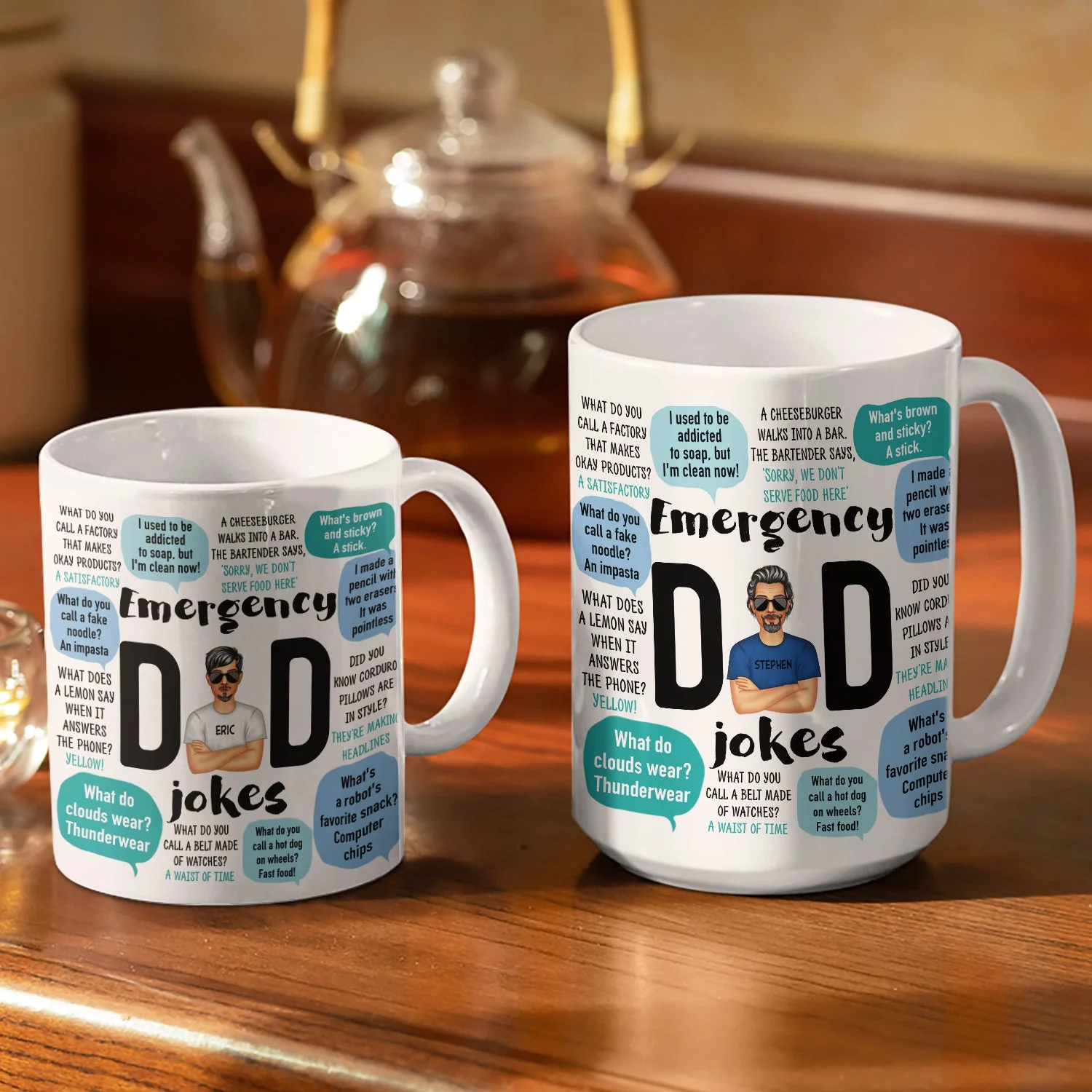 Funny Emergency Dad Jokes - Birthday, Anniversary, Family Gift For Daddy, Father, Grandpa, Husband, Men - Personalized Custom White Edge-to-Edge Mug - Image 3
