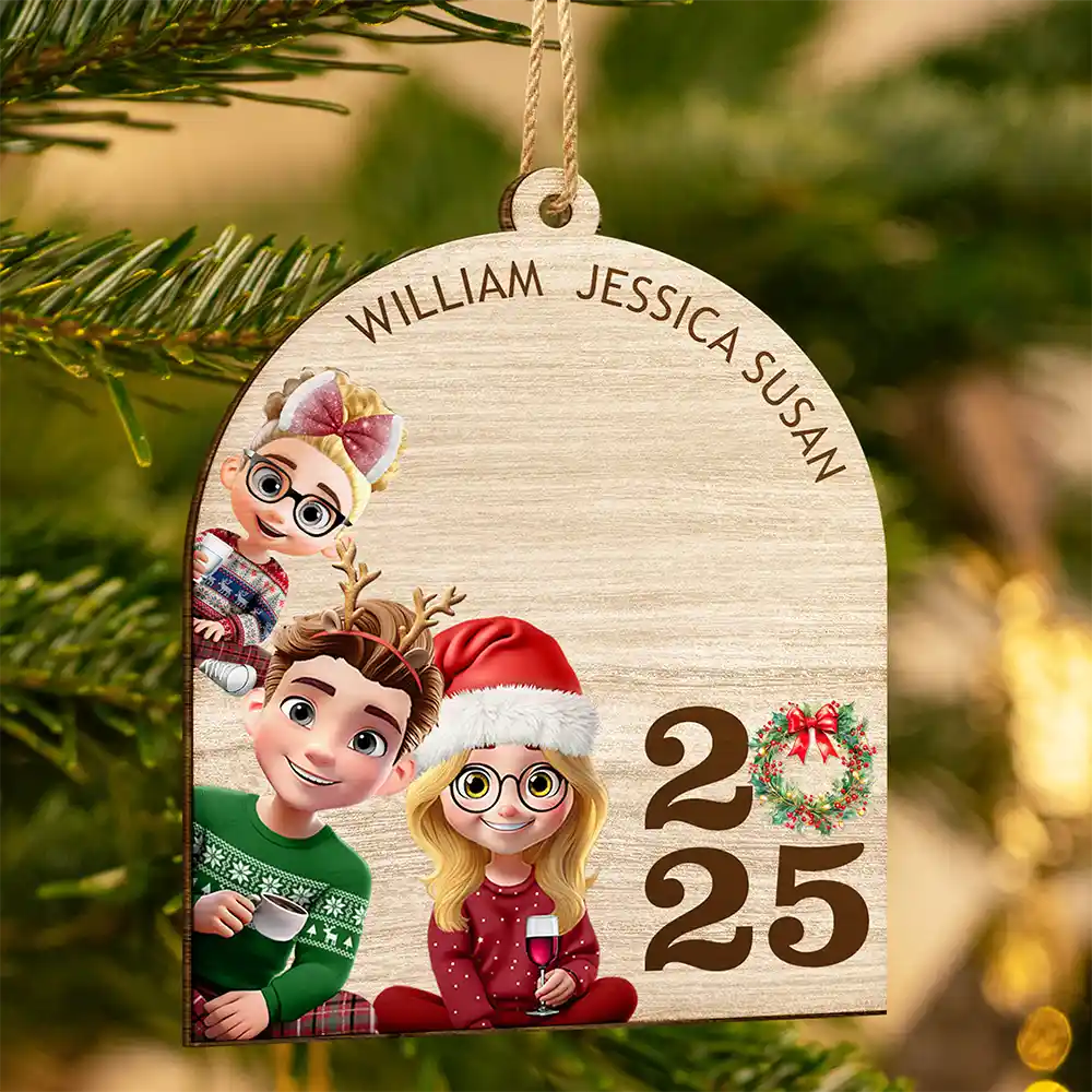 Funny Family - Personalized Custom Shaped Wooden Ornament - Image 3