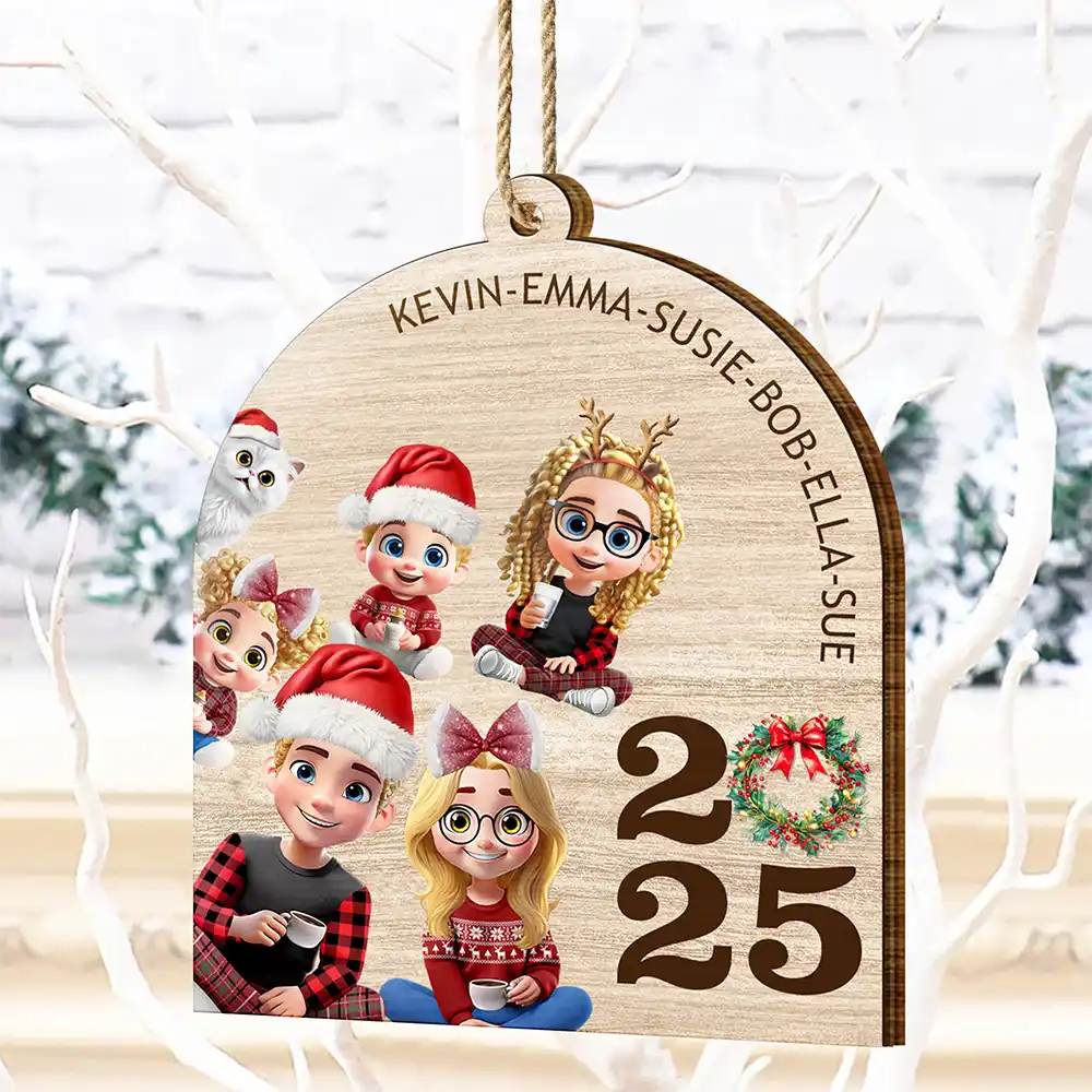 Funny Family - Personalized Custom Shaped Wooden Ornament - Image 4
