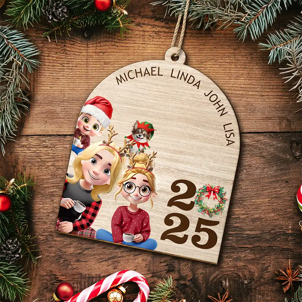 Funny Family - Personalized Custom Shaped Wooden Ornament - Image 5