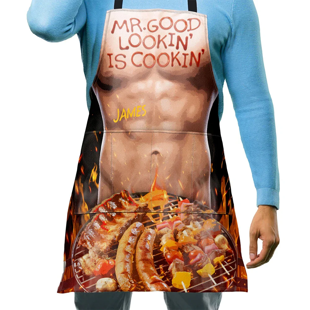 Funny Hot Muscle Man Mr. Good Looking Is Cooking Grilling - Personalized Apron - Image 6