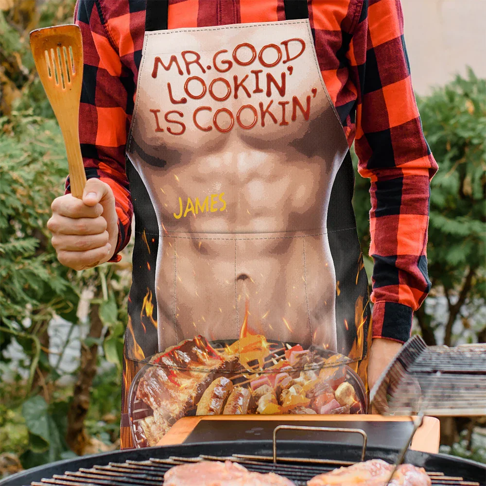 Funny Hot Muscle Man Mr. Good Looking Is Cooking Grilling - Personalized Apron - Image 8